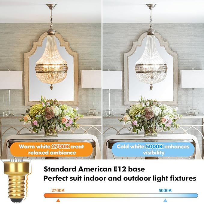 GoBright Dimmable LED Candelabra Bulbs 40W Equivalent, 24-Pack 2700K Soft Warm White E12 Chandelier Light Bulb, Vintage 4W 460LM CA10 Candle Light Bulbs for Chandeliers, Ceiling Fan, Pendant