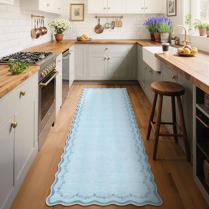 GarveeHome 2.5x8 Scalloped Washable Runner Rug Non Slip Hallway Kitchen Rug | - Image 3