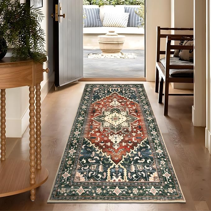 Yamaziot Washable Runner Rug, 3x6 Non-Slip Boho Vintage Hallway Kitchen Rug | - Image 3