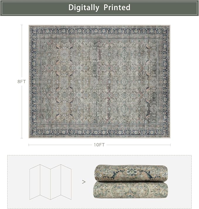 Green Retro 8x10 Washable Area Rugs - Image 2