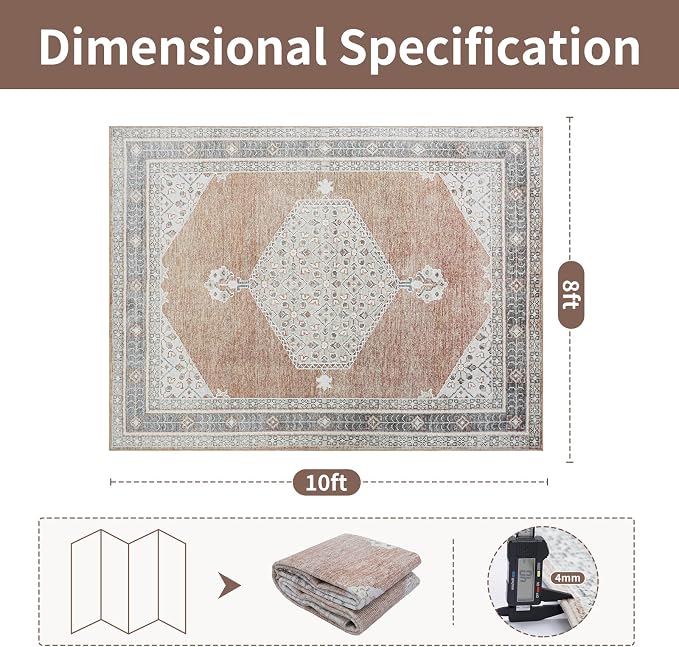 Washable Rugs 8x10 Area Rugs for Living Room, Dining Room, Nursery | Retro - Image 2