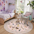 Pink 4Ft Round Dogs Area Rug for Living Room Bedroom | Stain Resistant; Non by WelcometoBabovid