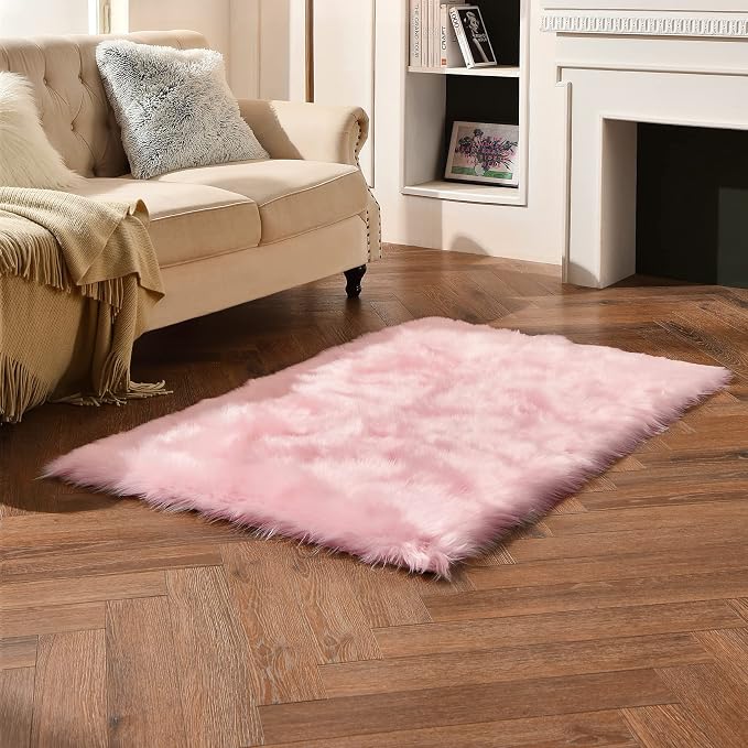 duduta Pink Faux Sheepskin Fur Rug 3x5 ft, Fluffy Carpet Rug | Shag Fuzzy - Image 6