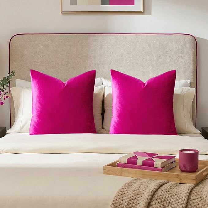 GIGIZAZA Hot Pink Velvet Pillow Covers 26x26 Decorative Pillows Pack of 2 | by GIGIZAZAFocusingonhomedecoration