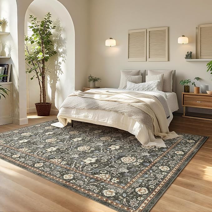 GarveeHome Washable Area Rug 5x7, Retro Floral Low Pile Non Slip Living Room - Image 3