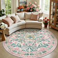 PLHXFR Round Area Rug Living Room: 8 ft Floral Washable Carpet Pink Green | by PLHXFRSoftAreaRugs