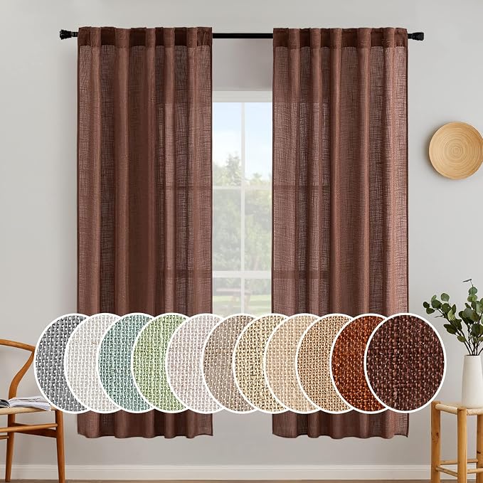 MIULEE Chocolate Brown Linen Curtains 52x72 Inch Length by MIULEE