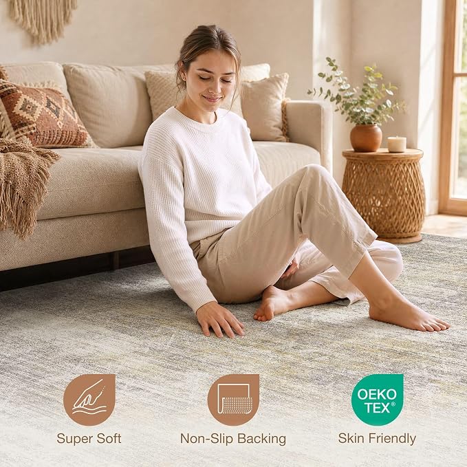 cotiled Boho 9x12 Area Rug for Living Room: Large Moroccan Washable Rug | Solve - Image 4