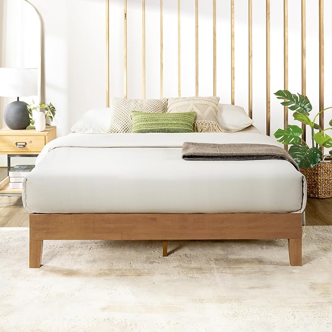 Mellow Naturalista Grand - 12 Inch Solid Wood Platform Bed with Wooden Slats - No Box Spring Needed - Queen (Natural Pine)