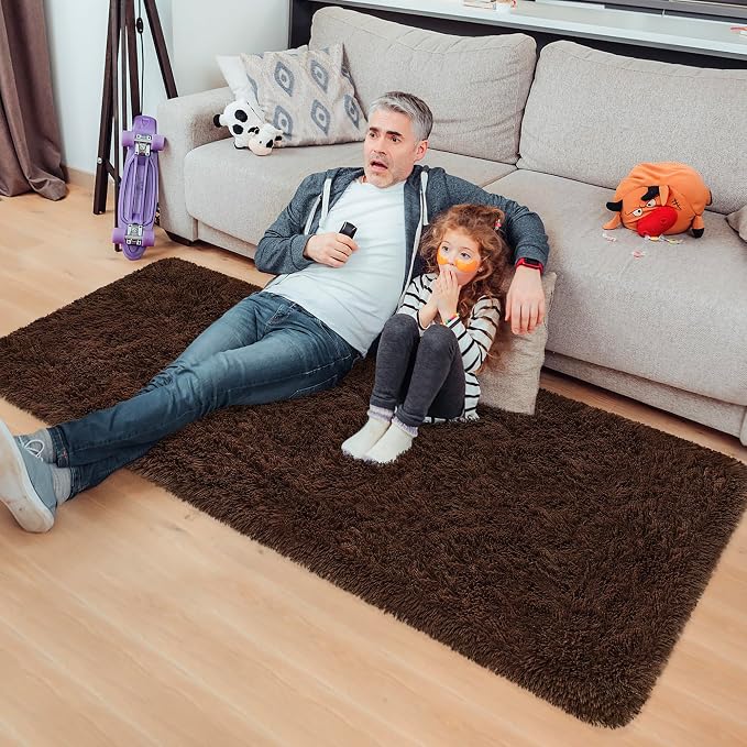 Brown Runner Rug for Bedroom Brown 2x5ft Fluffy Area Rug Bedside Runner Rug for - Image 3