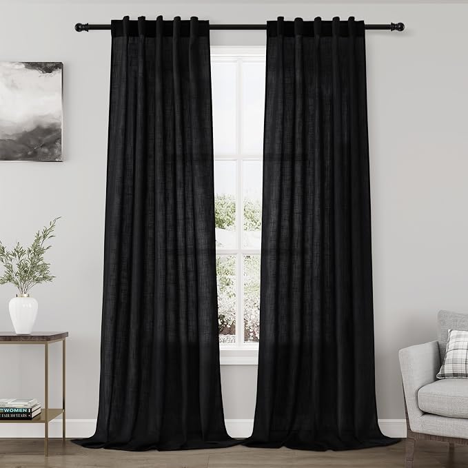 Black Linen Curtains 96 inches Long by Nanspring