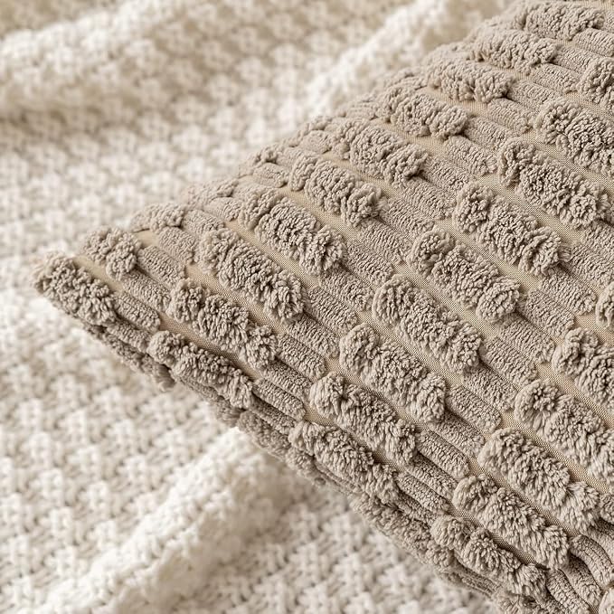MIULEE Corduroy Decorative Throw Pillow Covers 20x20 Light Brown Pack of 2 | - Image 6