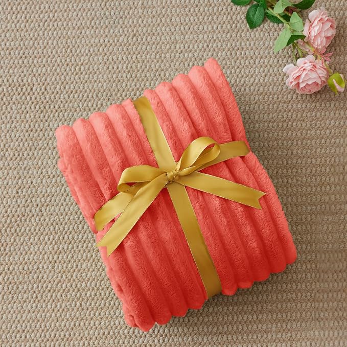 BEDELITE Ribbed Twin Blanket for Couch & Bed, Coral Red, Warm Yet Lightweight - Image 6