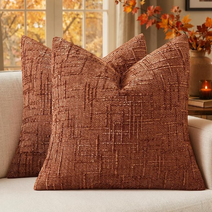 MIULEE Chenille Textured Fall Euro Throw Pillow Covers Burnt Orange 22x22 | Set by MIULEE