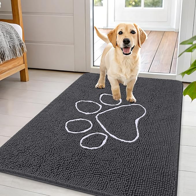 OLANLY Dog Door Mat for Muddy Paws 44x32, Paw Print Design Chenille Mud Mat | by OLANLY