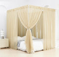 Akiky Canopy Bed Curtains 8 Panel Bed Curtains Drapes for King Size Bed Sheer Canopy Bed Drapes with Lights(Khaki)