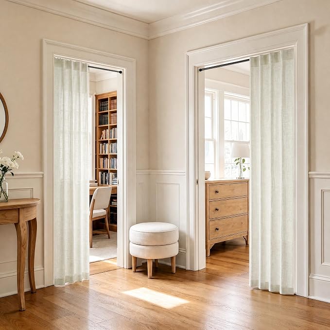 Pitalk Natural Doorway Linen Curtains 80 Inch Length 2 Panels Cream Ivory Light - Image 2