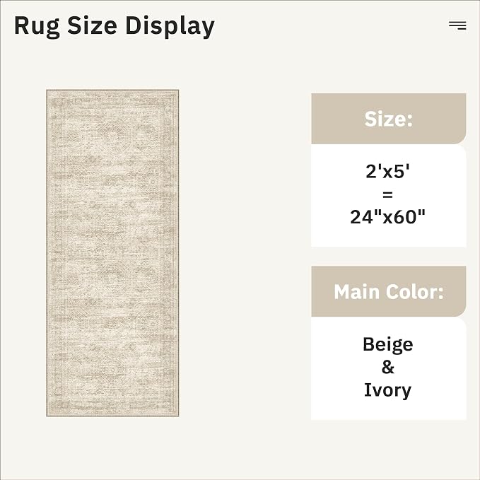 Soalmost Runner Rug 2x5 Washable Non-Slip Kitchen Entry Runners Beige | Soft - Image 5