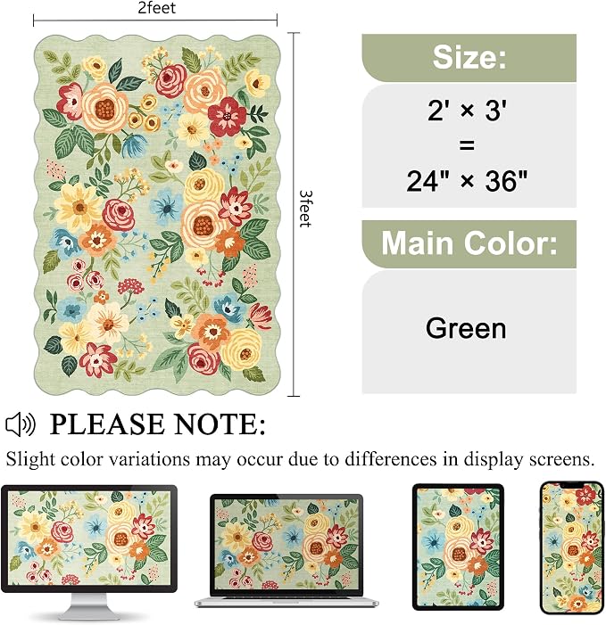DUKINO 2x3 Rugs for Entryway, Floral Door Mat Washable Kitchen Rugs, Low Pile - Image 2