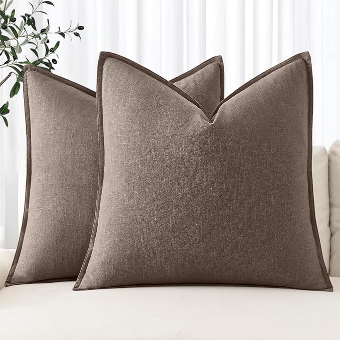 MIULEE Decorative Linen Pillow Covers 18x18 Inch Malt Ball | Boho Farmhouse​ by MIULEE