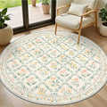 PLHXFR Round Area Rug Living Room: 4 ft Floral Washable Carpet Beige Multi | by PLHXFRSoftAreaRugs