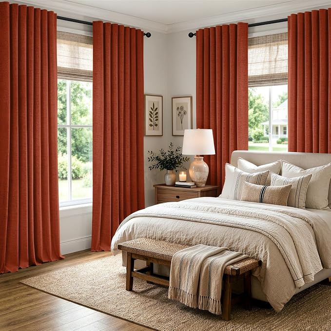 MIULEE Fall 100% Blackout Linen Curtains 42 x 96 Inch Burnt Orange 2 Panels | - Image 8