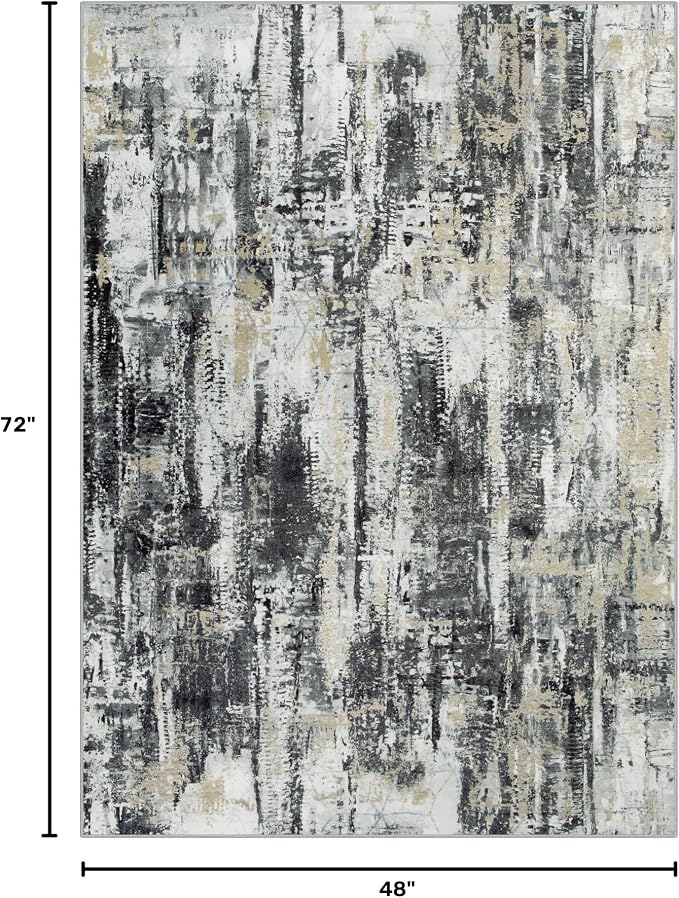 4x6 Area Rugs for Living Room: Washable Abstract Black Grey Gold Carpet | - Image 2