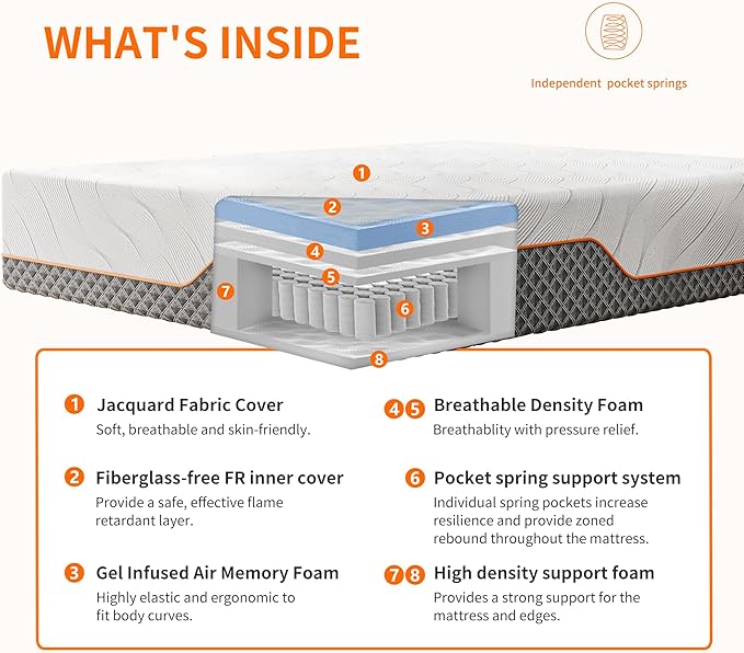 Split King Adjustable Bed Frame with Mattress - 14” Luxury Hybrid Mattress, Smart APP Contorl, Massage, Zero Gravity, Anti-Snore, 5 Minutes Installation, Head and Foot Incline, Medium Soft, Split King