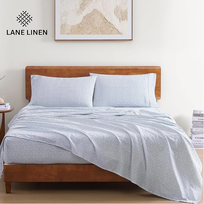 LANE LINEN 100% Organic Cotton Full Sheets Set Soft & Comfy Percale Long Staple Soft Bedding Breathable Fully Elasticized Mercerized Printed Cotton Full Size Set - Polka Dot