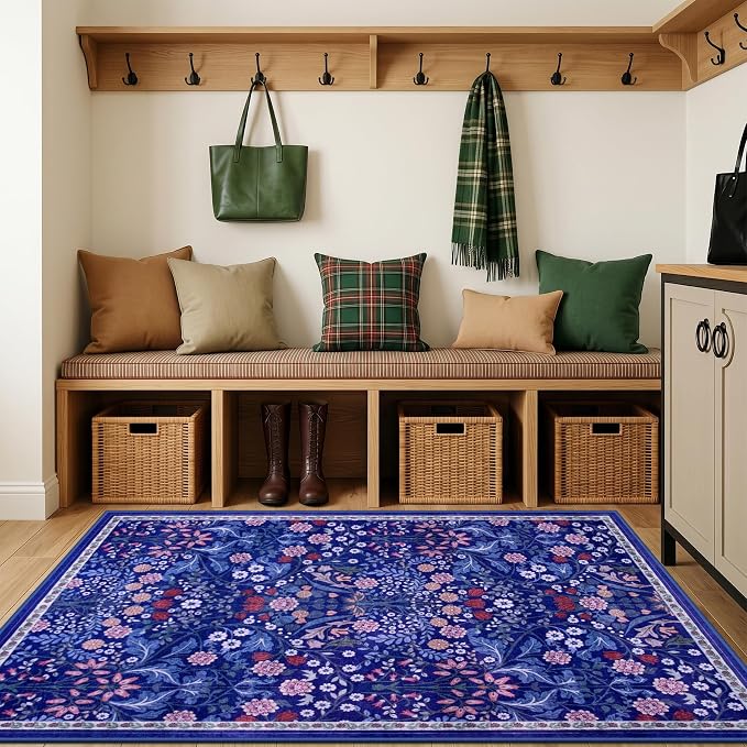 PLHXFR Area Rug Living Room: 3x5 Floral Washable Boho Soft Carpet Blue | - Image 5