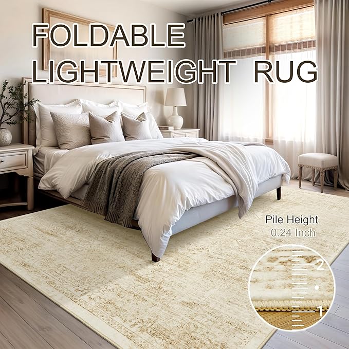 Soalmost Washable Area Rug 9x12 Large Soft Living Room Rugs Beige/Ivory | - Image 6