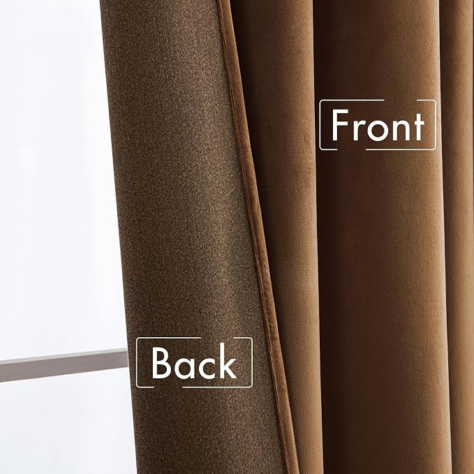 MIULEE Velvet Curtains 52x96 inches 2 Panels Brown Blackout Curtains | Luxury - Image 6