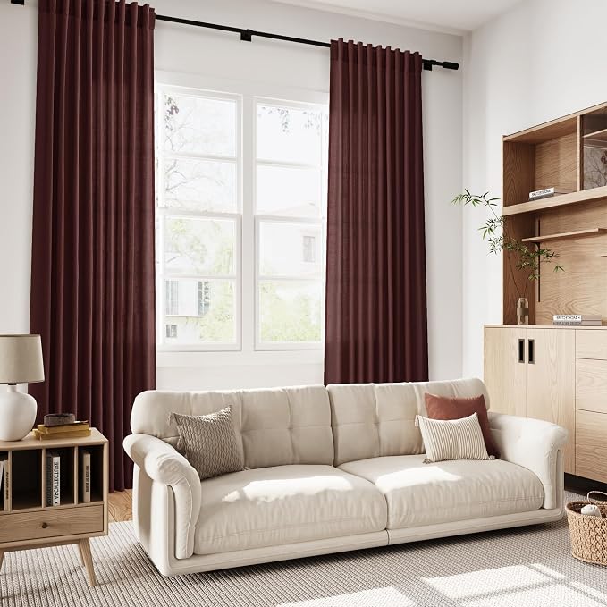 Reddish Brown Linen Curtains 84 Inch Length 2 Panels Set - Image 7