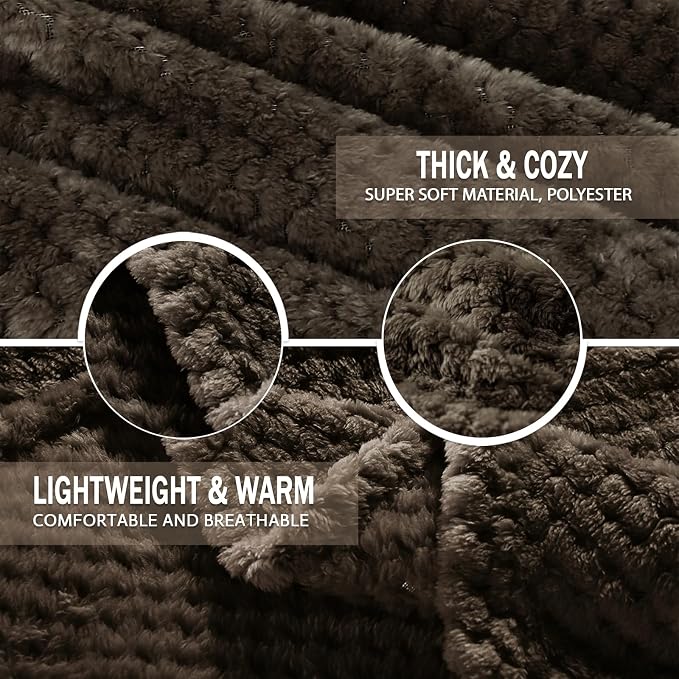 Exclusivo Mezcla Soft Waffle Fleece Bed Blanket Queen Size, Coffee | - Image 7