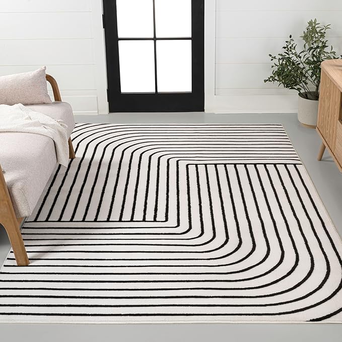 Eyely NCS101G-4 Odense High-Low Minimalist Angle Geometric Black/White 4 ft. x 6 ft. Area Rug, Black/White, 4 ft. x 6 ft., Indoor, Area Rug