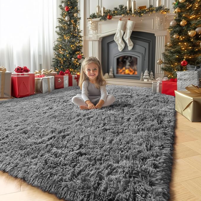 Amdrebio Grey Fluffy Fuzzy Area Rug 4x6 - Image 4