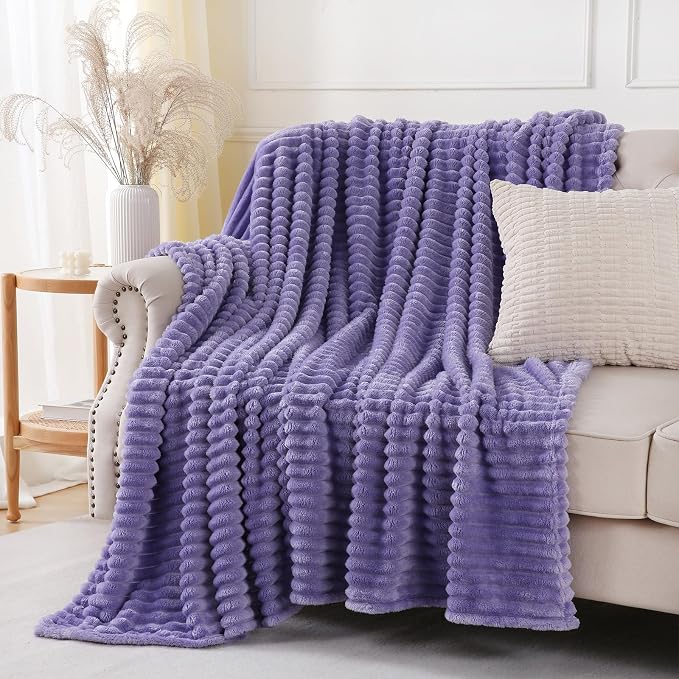 Lavender Throw Blanket for Couch Sofa 60x80 inches Striped Design | Fleece - Image 2
