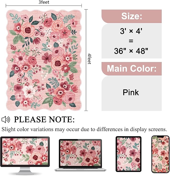 DUKINO 3x4 Rug, Non Slip Floral Washable Area Rug - Image 2