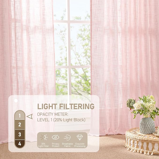 95 Inches Long Pink Linen Curtains - Image 4