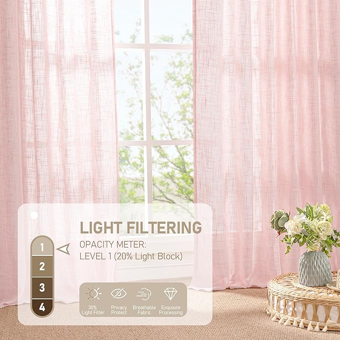 40 Inch Length Linen Curtains for Small Windows Over Silk 2 Panels | Semi Sheer - Image 4