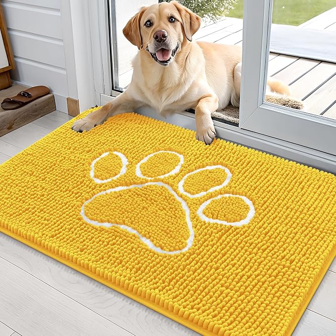 OLANLY Dog Door Mat for Muddy Paws 36x24, Paw Print Design Chenille Mud Mat | by OLANLY