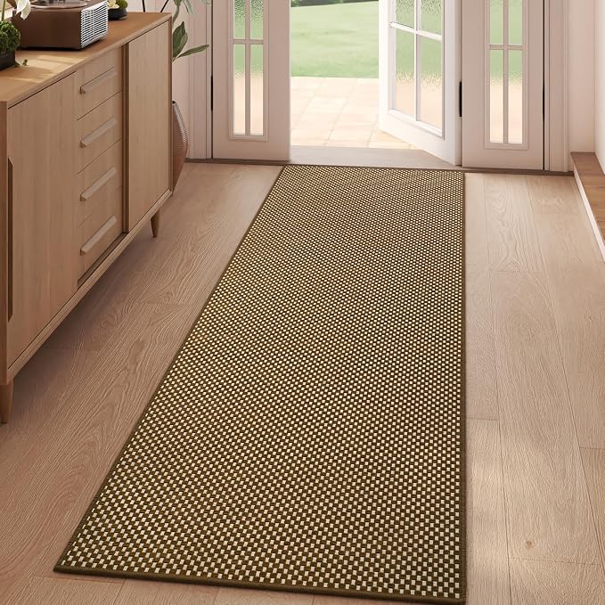 Hallway Runner Rug Woven Washable Kitchen Runner Dark Brown 2x5 ft | Boho Soft by YDKGL