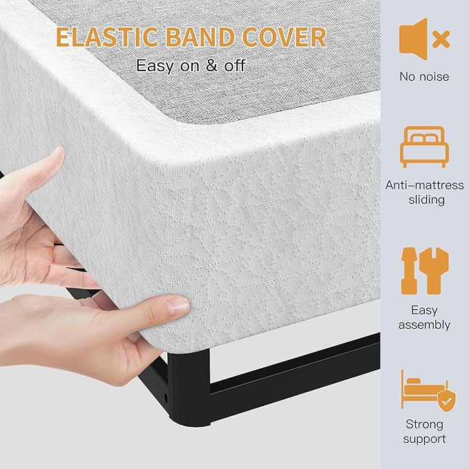 Twin Box Spring, 7 Inch Twin Box Spring Only, 3000 lbs Heavy Duty Metal Frame Mattress Foundation with Fabric Cover, Easy Assembly-Noise Free