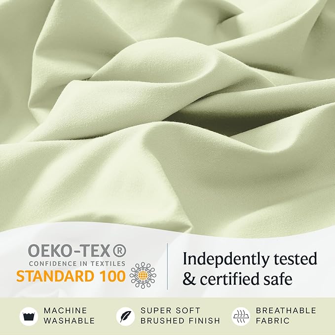 LuxClub 3 PC Sheet Set Bed Sheets Deep Pockets 16" Eco Friendly Wrinkle Free Cooling Machine Washable Hotel Bedding Silky Soft - Sage Green Twin
