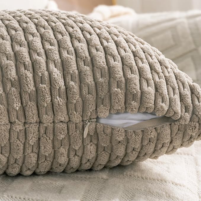 Set of 4 Taupe Decorative Throw Pillow Covers 18x18 Inch Corduroy Pillow Covers - Image 4