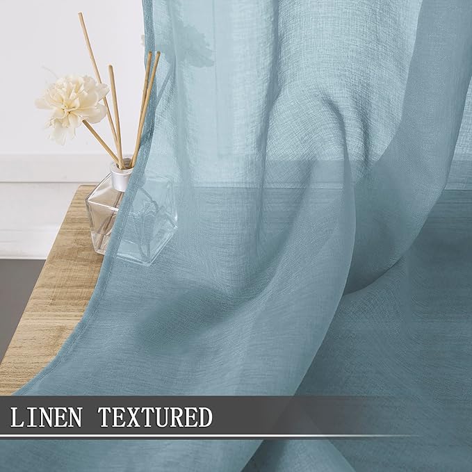 Tollpiz Short Sheer Curtains Living Room Linen Textured Curtain Sheers Light - Image 2
