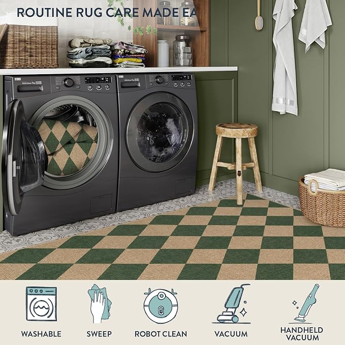 Lahome Checkered Easy Jute Kitchen Runner Rug, 2x8 Outdoor Rugs Washable | - Image 4