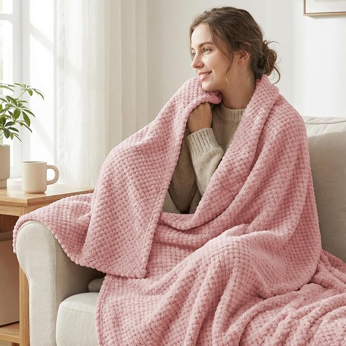 Exclusivo Mezcla Soft Waffle Fleece Bed Blanket King Size, Cozy Flannel - Image 2