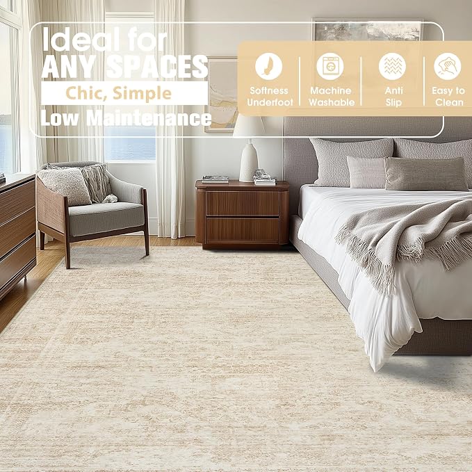 Aelenmu 10x14 Area Rugs for Living Room Washable Dining Room Beige | Modern - Image 2