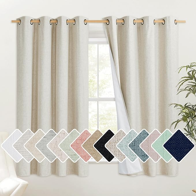 NICETOWN Natural Linen Complete Blackout Cold Reducing Curtains 48 inches by NICETOWN